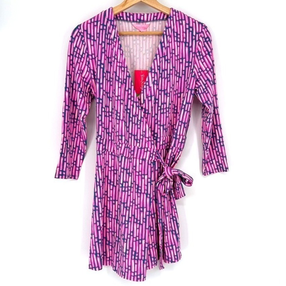 Lilly Pulitzer Karlie Wrap Romper Mandevilla Pink Slathouse Stripe S NEW Resort